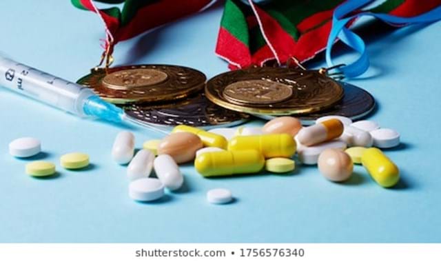 Syringe Pills Medals On Blue